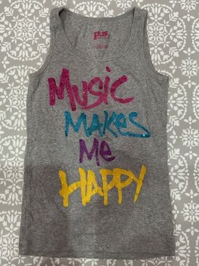 P.S. Girls Gray “Music Makes Me Happy” Glitter Tank Top Size 12
